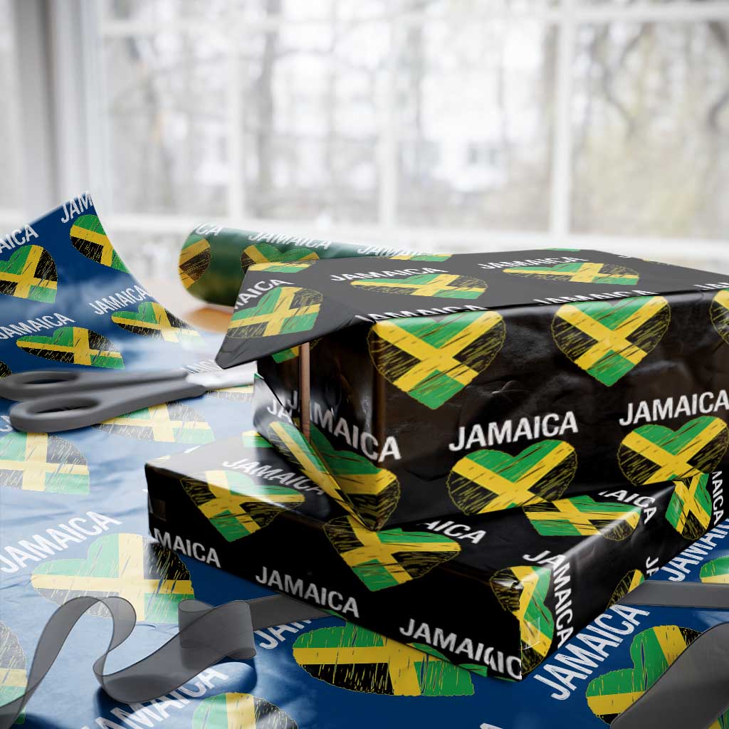 Jamaican Heart Flag Wrapping Paper Roll Patriotic Jamaica Girls Proud Jamaican Roots TS10 Black Print Your Wear