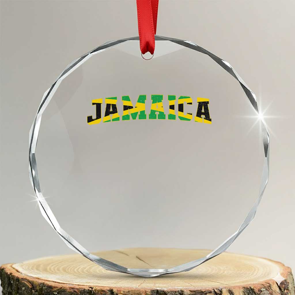 Jamaican Pride Crystal Glass Ornament Retro Jamaica Flag Distressed Varsity Lettering Style TS10 Transparent Glass 3'' Circle Print Your Wear
