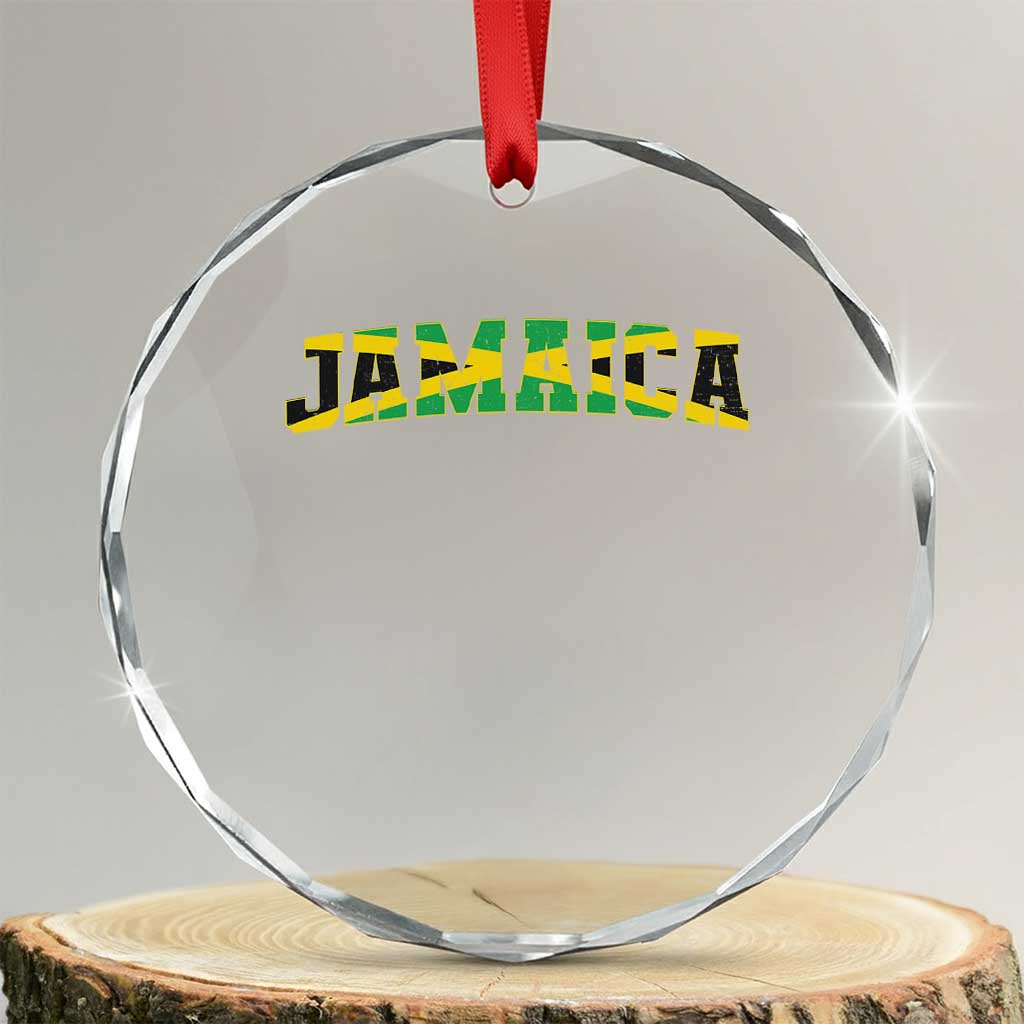 Jamaican Pride Crystal Glass Ornament Retro Jamaica Flag Distressed Varsity Lettering Style TS10 Transparent Glass 3'' Circle Print Your Wear
