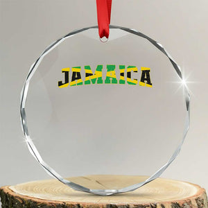 Jamaican Pride Crystal Glass Ornament Retro Jamaica Flag Distressed Varsity Lettering Style TS10 Transparent Glass 3'' Circle Print Your Wear