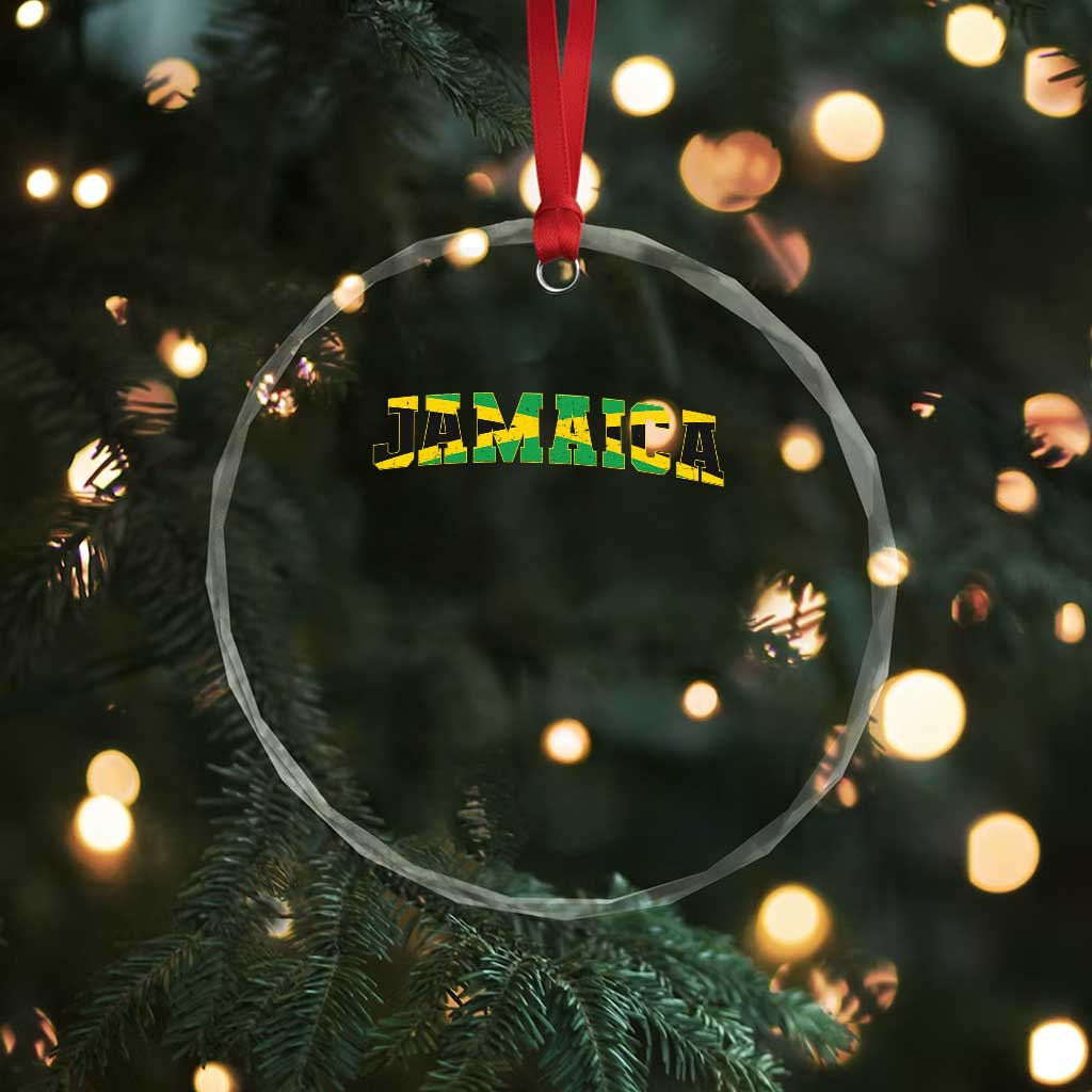Jamaican Pride Crystal Glass Ornament Retro Jamaica Flag Distressed Varsity Lettering Style TS10 Print Your Wear