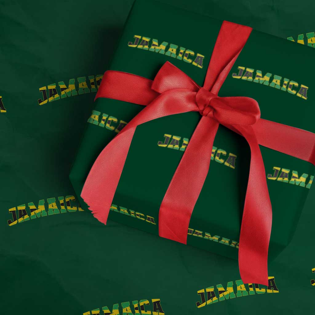 Jamaican Pride Wrapping Paper Roll Retro Jamaica Flag Distressed Varsity Lettering Style TS10 Green Print Your Wear