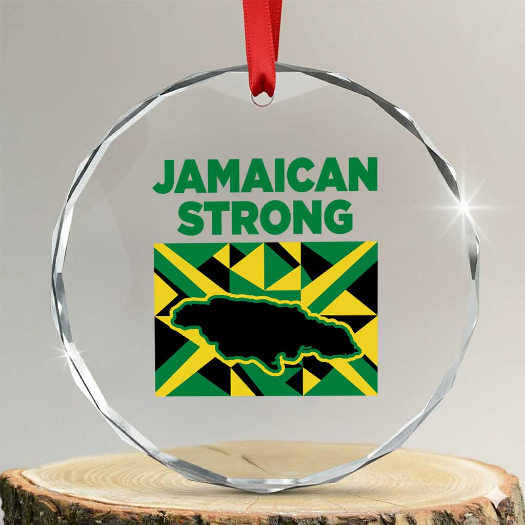 Jamaican Strong Resilience Geometric Flag Crystal Glass Ornament Abstract Island Map and Heritage TS02 Transparent Glass 3'' Circle Print Your Wear