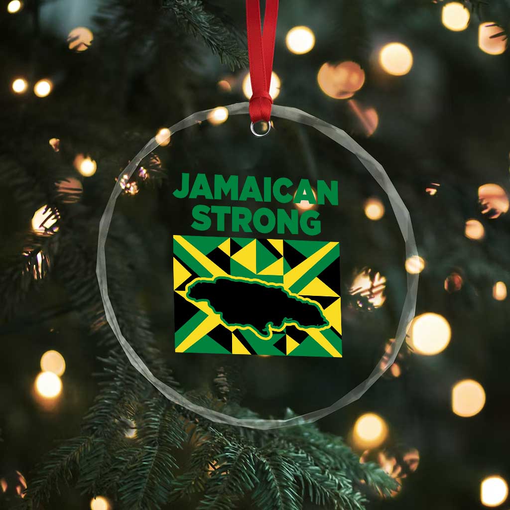 Jamaican Strong Resilience Geometric Flag Crystal Glass Ornament Abstract Island Map and Heritage TS02 Print Your Wear