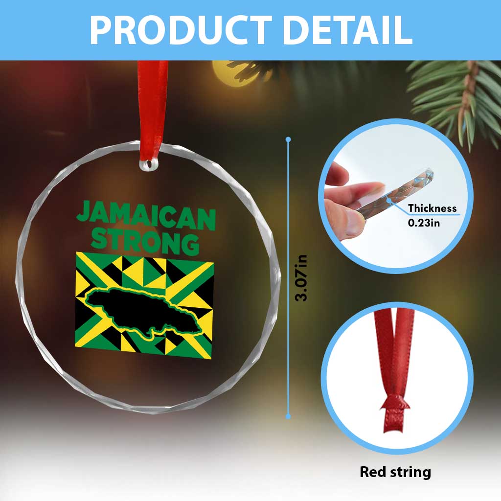 Jamaican Strong Resilience Geometric Flag Crystal Glass Ornament Abstract Island Map and Heritage TS02 Print Your Wear