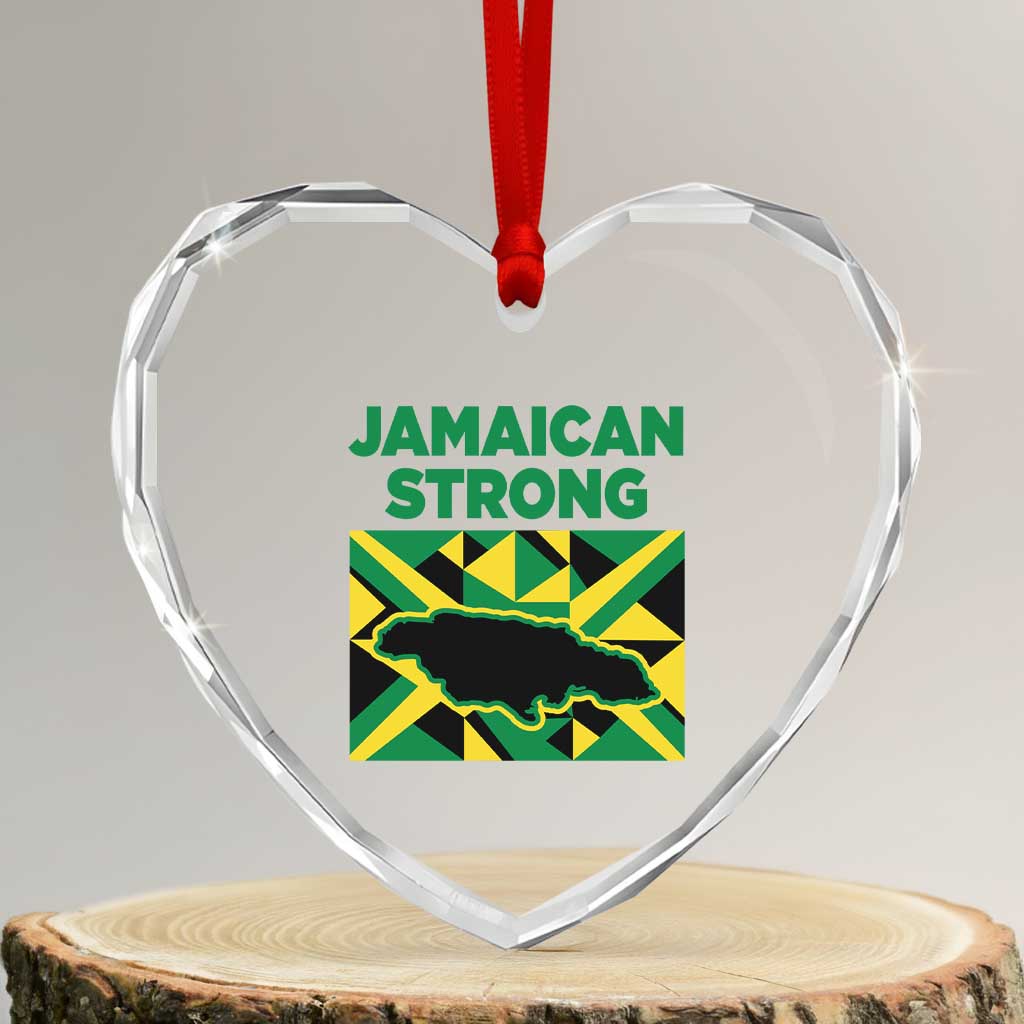 Jamaican Strong Resilience Geometric Flag Heart Crystal Glass Ornament Abstract Island Map and Heritage TS02 Transparent Glass 3'' Heart Print Your Wear