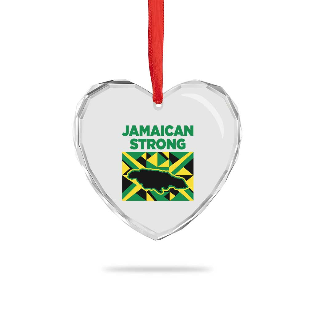 Jamaican Strong Resilience Geometric Flag Heart Crystal Glass Ornament Abstract Island Map and Heritage TS02 Print Your Wear