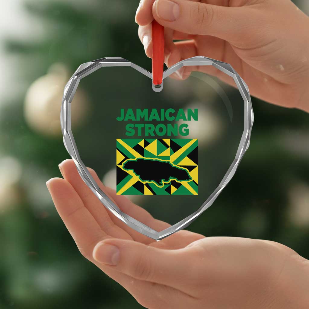 Jamaican Strong Resilience Geometric Flag Heart Crystal Glass Ornament Abstract Island Map and Heritage TS02 Print Your Wear