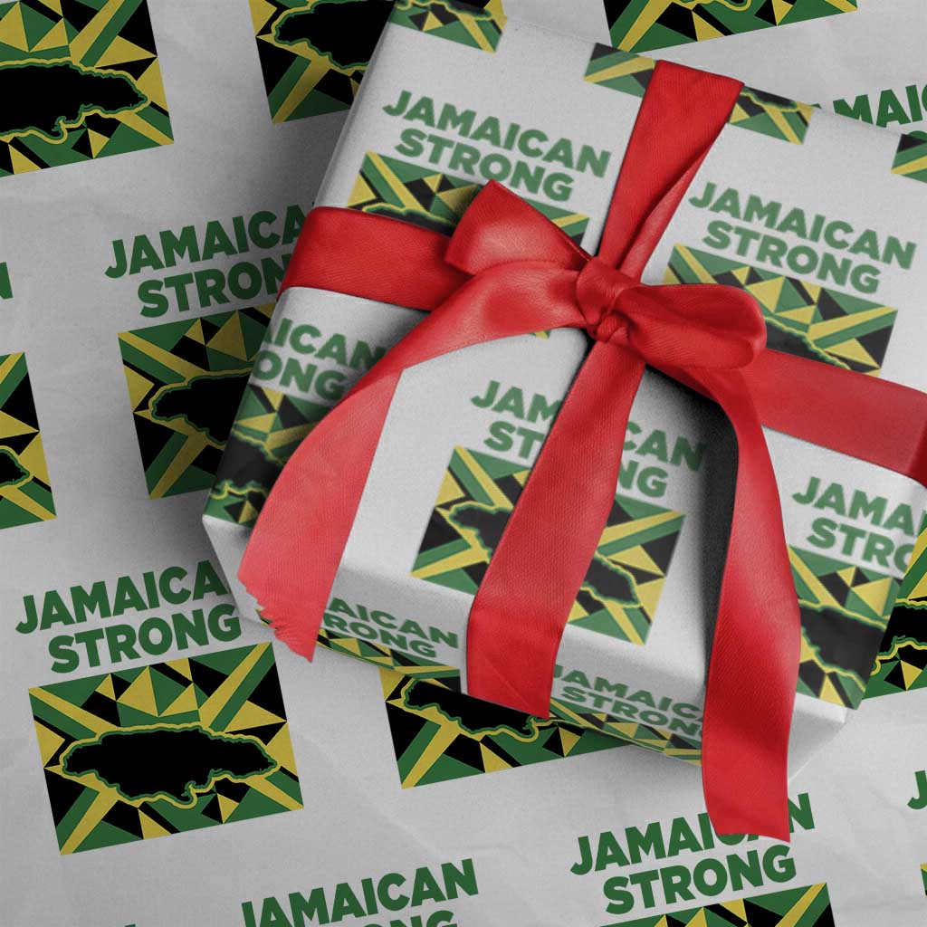 Jamaican Strong Resilience Geometric Flag Wrapping Paper Roll Abstract Island Map and Heritage TS02 White Print Your Wear
