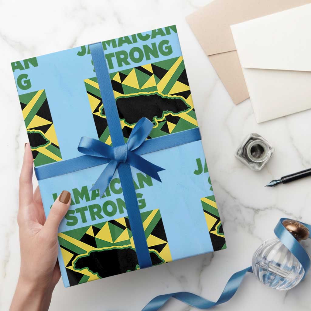 Jamaican Strong Resilience Geometric Flag Wrapping Paper Roll Abstract Island Map and Heritage TS02 Light Blue Print Your Wear