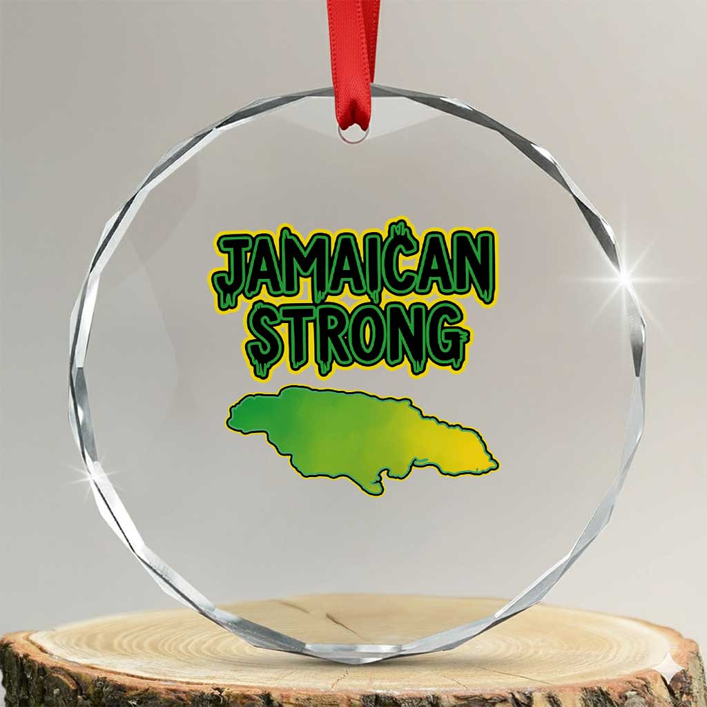 Jamaican Strong Resilience Graphic Crystal Glass Ornament Caribbean Island Map Silhouette TS02 Transparent Glass 3'' Circle Print Your Wear