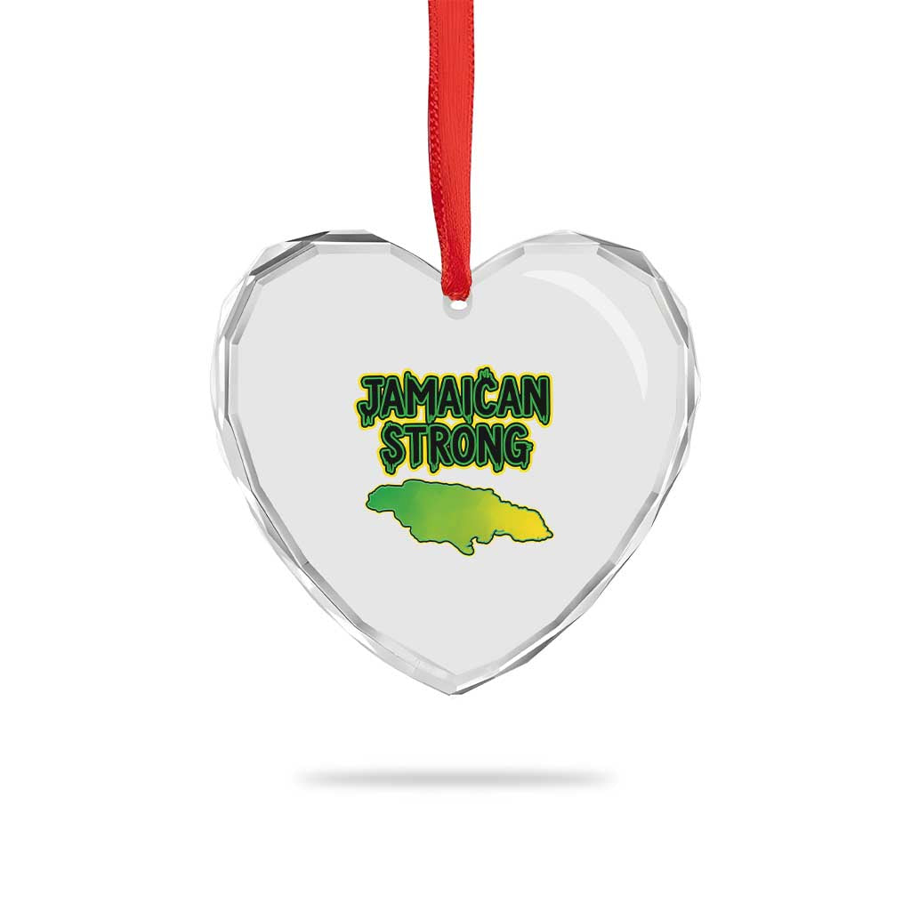 Jamaican Strong Resilience Graphic Heart Crystal Glass Ornament Caribbean Island Map Silhouette TS02 Print Your Wear