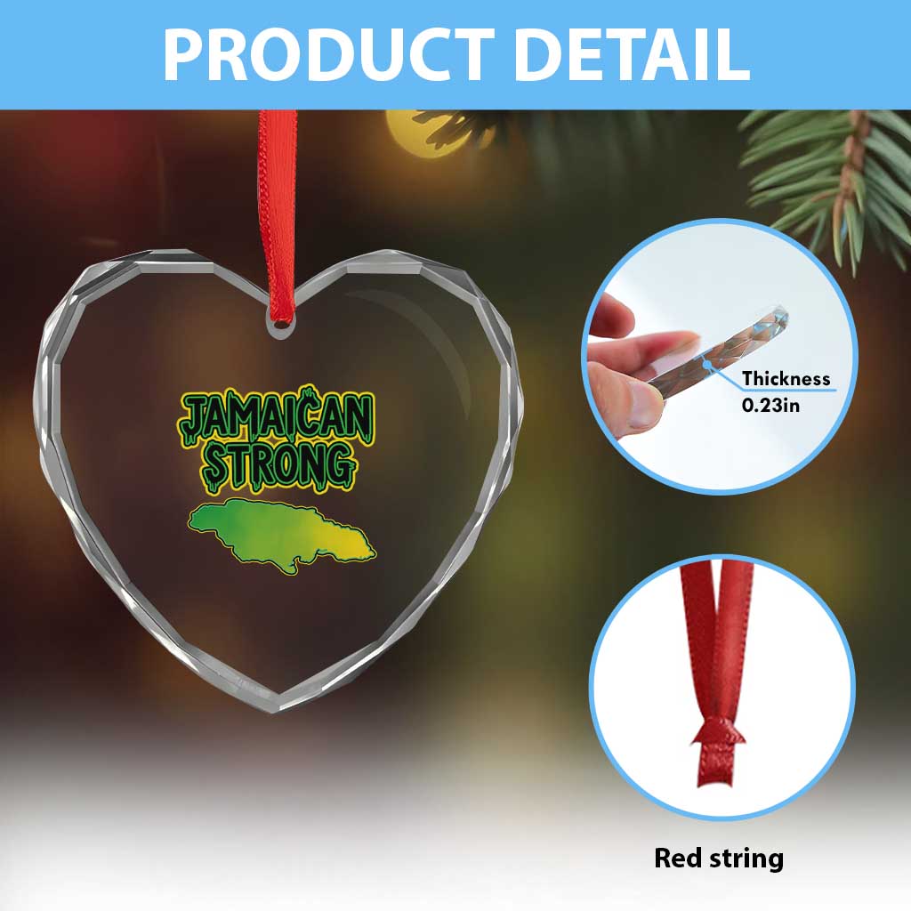 Jamaican Strong Resilience Graphic Heart Crystal Glass Ornament Caribbean Island Map Silhouette TS02 Print Your Wear