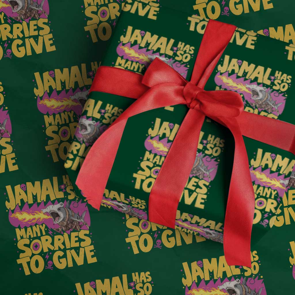 Jamal Has So Many Sorries To Give Wrapping Paper Roll Funny Fire Breathing Hammerhead Shark Gamer