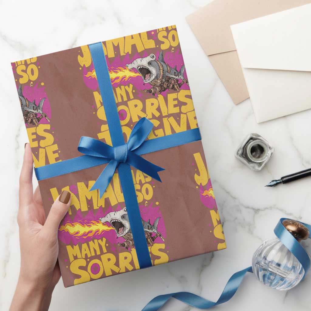 Jamal Has So Many Sorries To Give Wrapping Paper Roll Funny Fire Breathing Hammerhead Shark Gamer