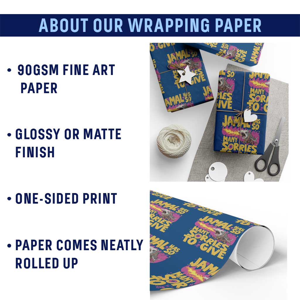 Jamal Has So Many Sorries To Give Wrapping Paper Roll Funny Fire Breathing Hammerhead Shark Gamer