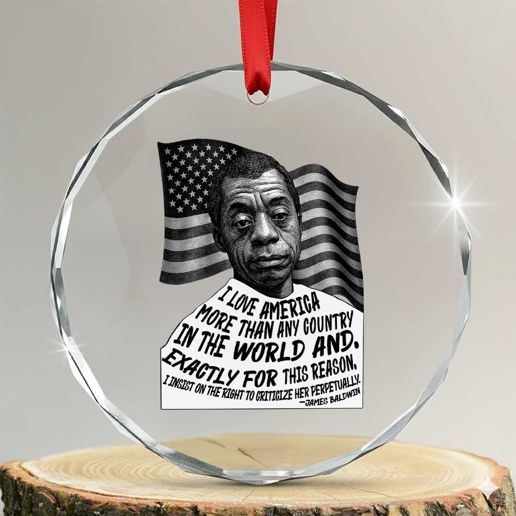 James Baldwin American Patriotic Crystal Glass Ornament I Love America More Than Any Country American Flag TS02 Transparent Glass 3'' Circle Print Your Wear