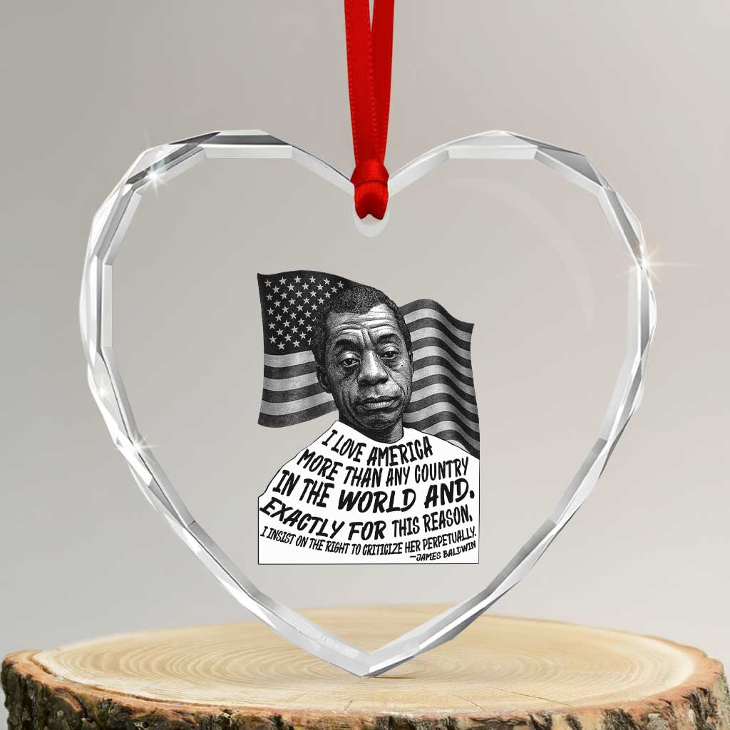 James Baldwin American Patriotic Heart Crystal Glass Ornament I Love America More Than Any Country American Flag TS02 Transparent Glass 3'' Heart Print Your Wear