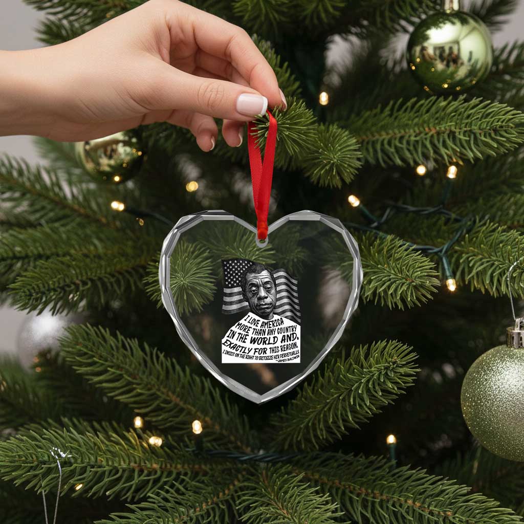 James Baldwin American Patriotic Heart Crystal Glass Ornament I Love America More Than Any Country American Flag TS02 Print Your Wear