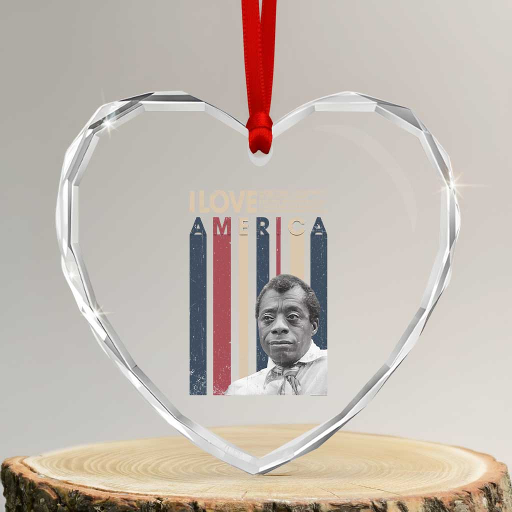 James Baldwin American Patriotic Heart Crystal Glass Ornament I Love America More Than Any Country Retro TS02 Transparent Glass 3'' Heart Print Your Wear
