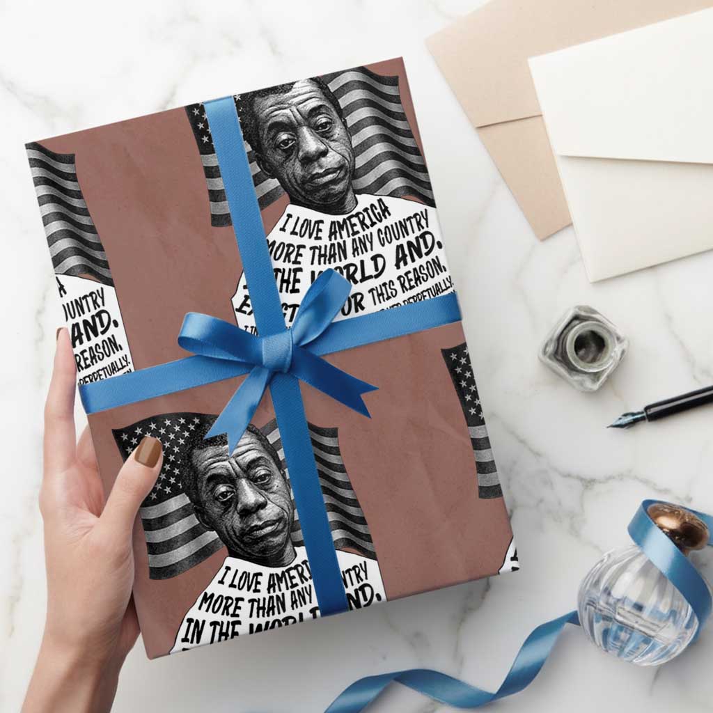 James Baldwin American Patriotic Wrapping Paper Roll I Love America More Than Any Country American Flag TS02 Mocha Print Your Wear