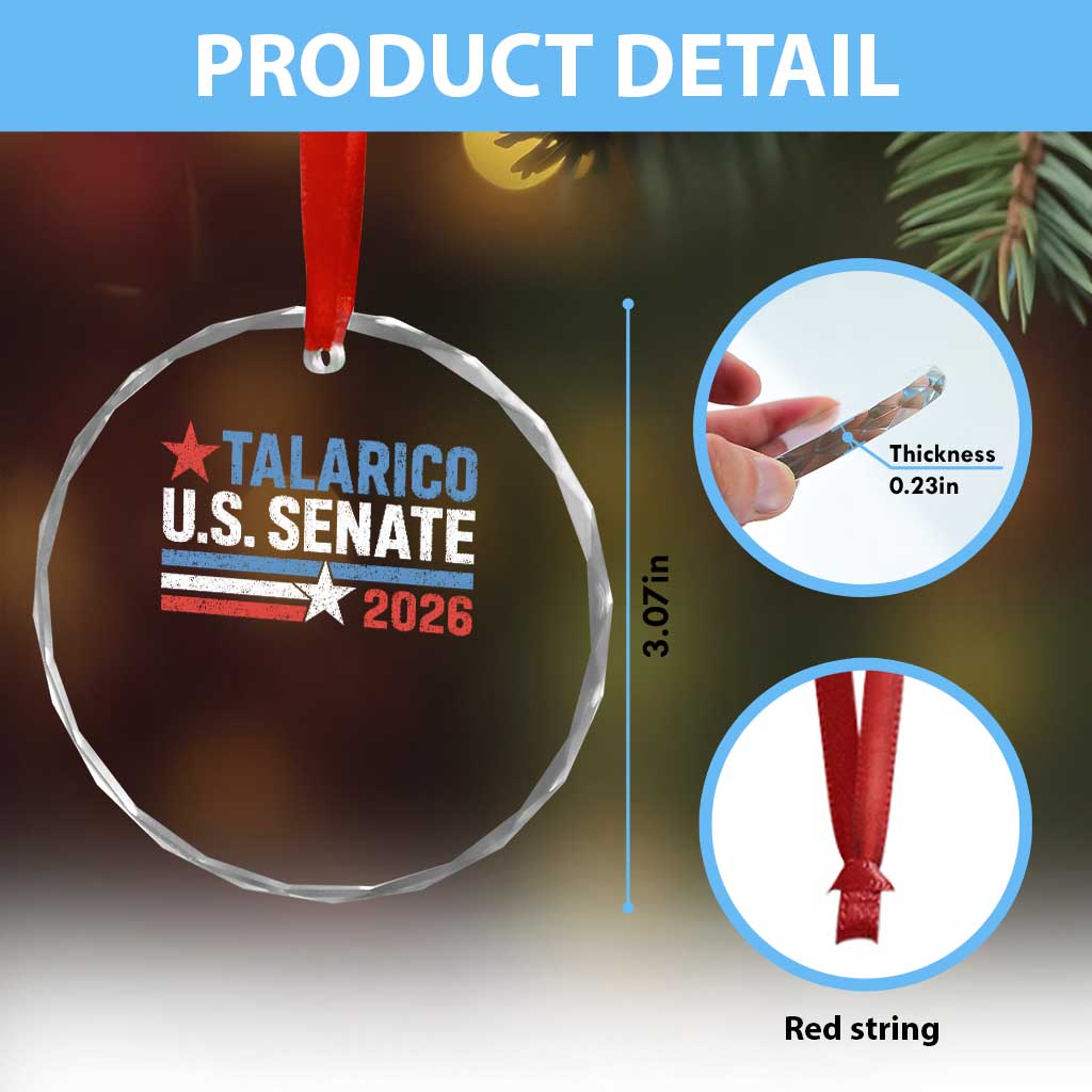 James Talarico US Senate 2026 Crystal Glass Ornament Texas Senate Race Stars and Stripes TS11 Print Your Wear