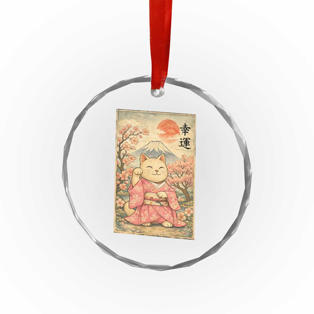 Japanese Anime Maneki Neko Crystal Glass Ornament Kawaii Waving Cat Good Luck Kanji TS12 Print Your Wear