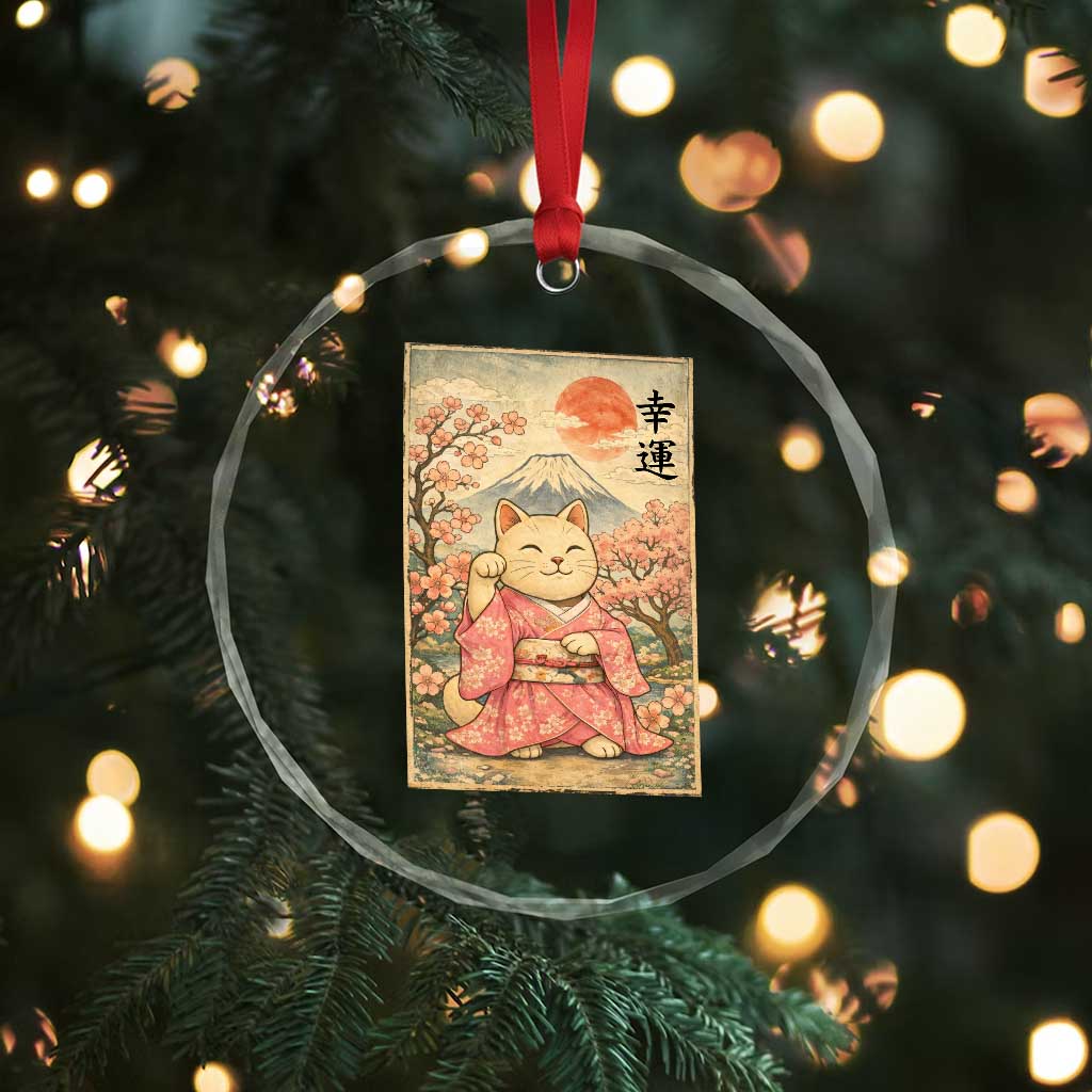 Japanese Anime Maneki Neko Crystal Glass Ornament Kawaii Waving Cat Good Luck Kanji TS12 Print Your Wear