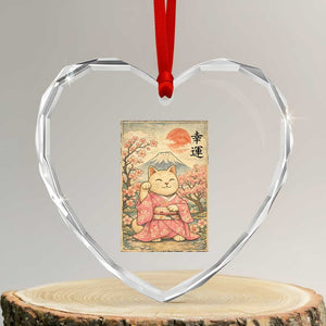 Japanese Anime Maneki Neko Heart Crystal Glass Ornament Kawaii Waving Cat Good Luck Kanji TS12 Transparent Glass 3'' Heart Print Your Wear