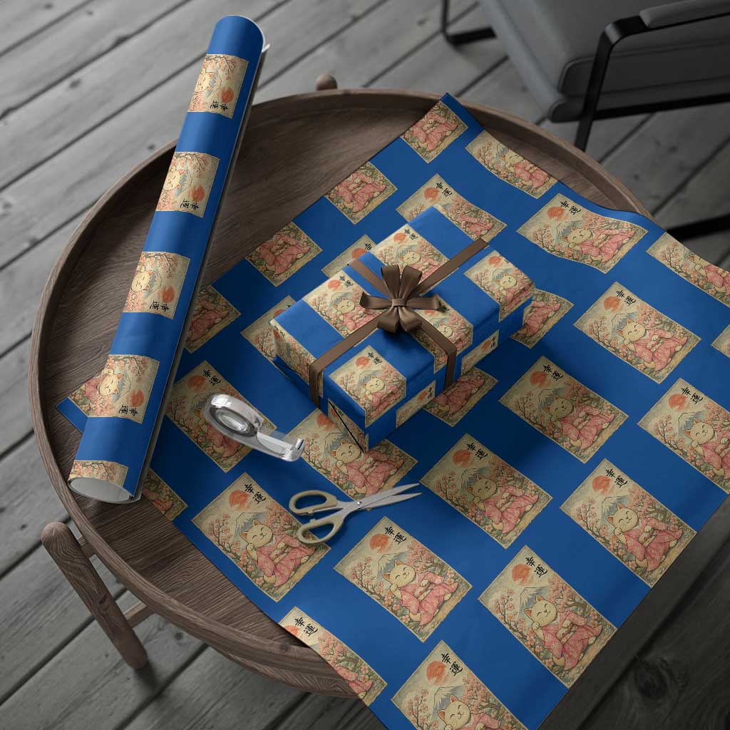 Japanese Anime Maneki Neko Wrapping Paper Roll Kawaii Waving Cat Good Luck Kanji TS12 Blue Print Your Wear