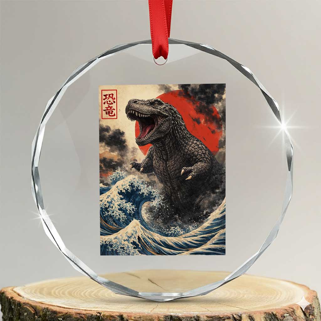 Japanese Dinosaur Crystal Glass Ornament Vintage Great Wave Monster Epic Giant Monster Ukiyo-e Style TS10 Transparent Glass 3'' Circle Print Your Wear