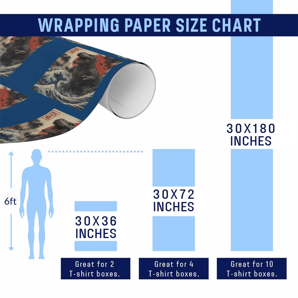 Japanese Dinosaur Wrapping Paper Roll Vintage Great Wave Monster Epic Giant Monster Ukiyo-e Style TS10 Print Your Wear