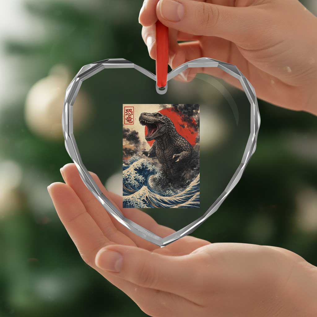 Japanese Dinosaur Heart Crystal Glass Ornament Vintage Great Wave Monster Epic Giant Monster Ukiyo-e Style TS10 Print Your Wear