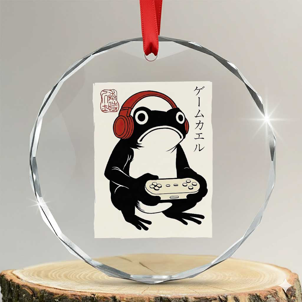Japanese Gamer Frog Crystal Glass Ornament Boys Funny Vintage Gaming TS10 Transparent Glass 3'' Circle Print Your Wear