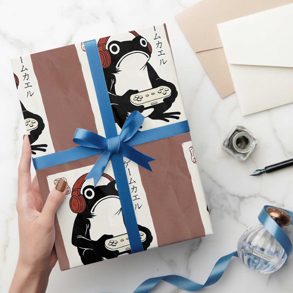 Japanese Gamer Frog Wrapping Paper Roll Boys Funny Vintage Gaming TS10 Mocha Print Your Wear