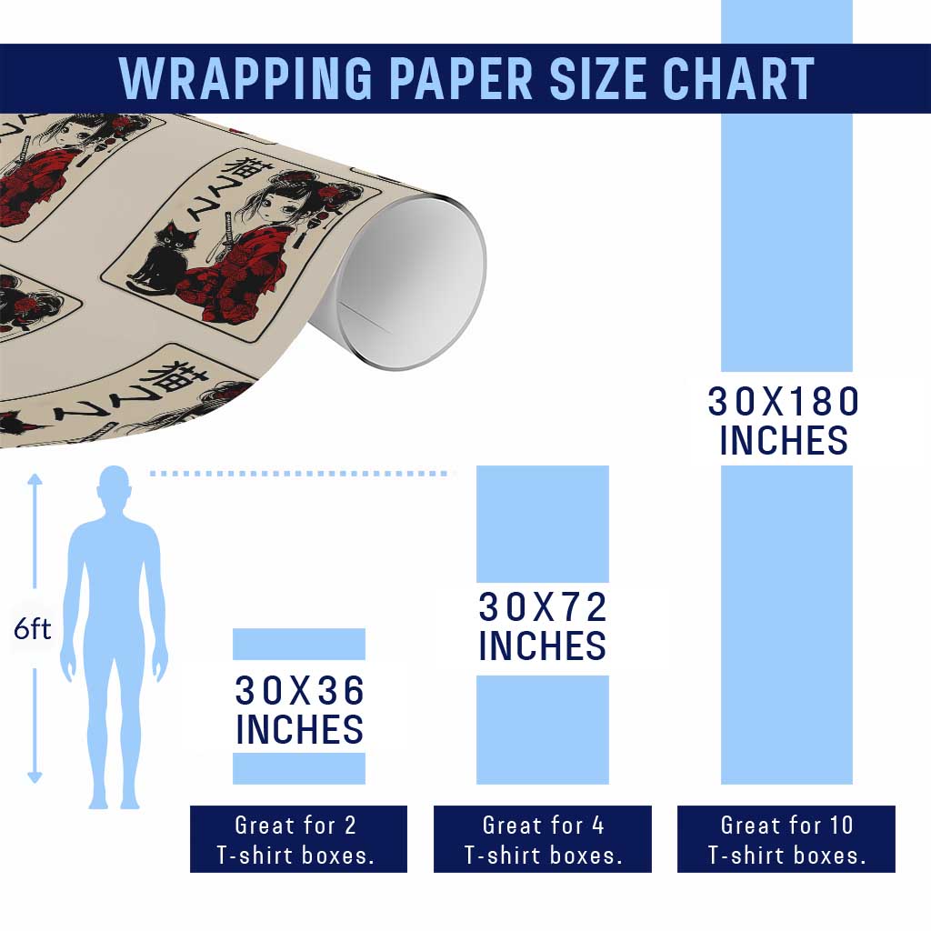 Japanese Gothic Kawaii Anime Samurai Cat Wrapping Paper Roll Japan Female Bushido Graphic With Kanji Retro Vintage TS02 Print Your Wear