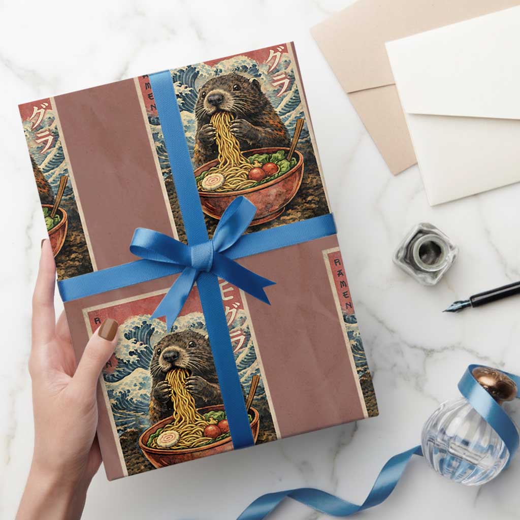 Japanese Groundhog Ramen Noodles Wrapping Paper Roll Funny Kawaii Anime TS10 Mocha Print Your Wear