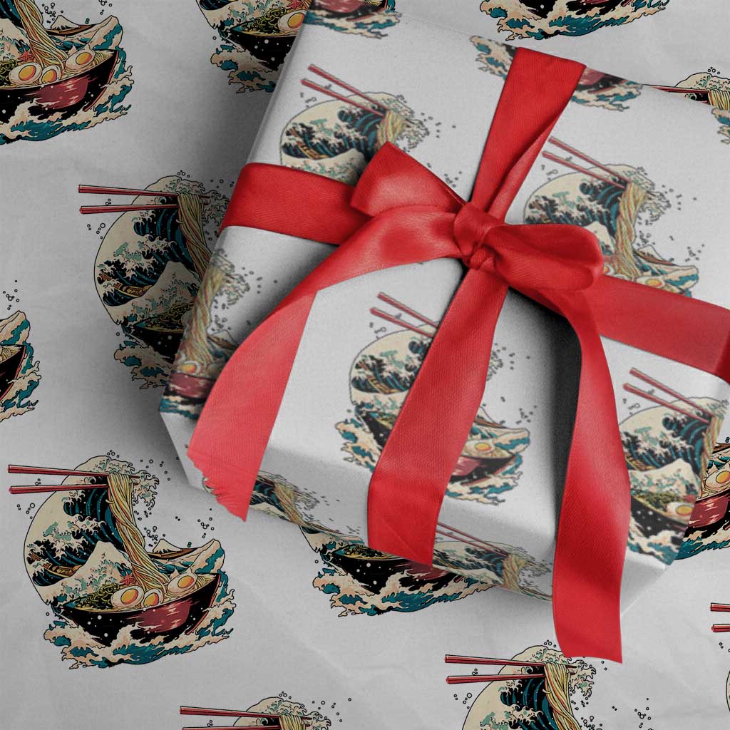 Japanese Kanagawa Wave Ramen Bowl Graphic Wrapping Paper Roll Retro Anime Noodles Art TS02 White Print Your Wear
