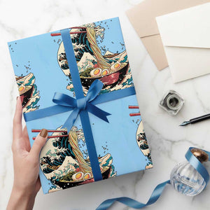 Japanese Kanagawa Wave Ramen Bowl Graphic Wrapping Paper Roll Retro Anime Noodles Art TS02 Light Blue Print Your Wear