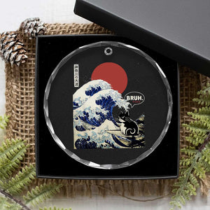 Japanese Kawaii Anime Cat Crystal Glass Ornament Funny Surfing Cat Bruh Retro The Great Wave Kanagawa TS10 Print Your Wear
