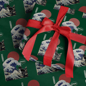 Japanese Kawaii Anime Cat Wrapping Paper Roll Funny Surfing Cat Bruh Retro The Great Wave Kanagawa TS10 Green Print Your Wear