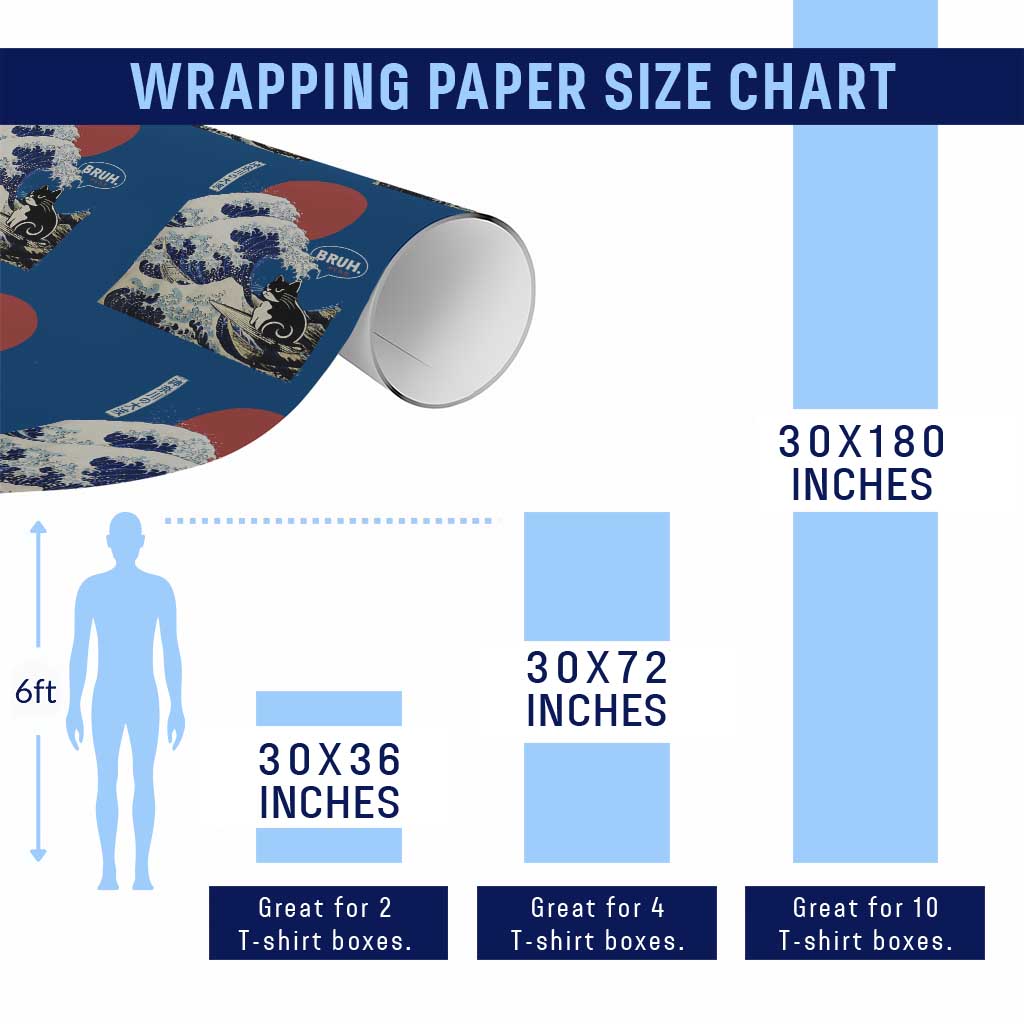 Japanese Kawaii Anime Cat Wrapping Paper Roll Funny Surfing Cat Bruh Retro The Great Wave Kanagawa TS10 Print Your Wear