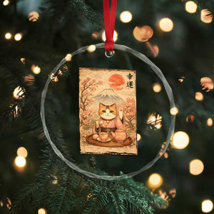 Japanese Maneki Neko Drinking Tea Kawaii Lucky Cat Crystal Glass Ornament TS12 Print Your Wear