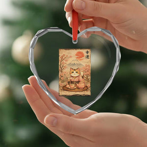 Japanese Maneki Neko Drinking Tea Kawaii Lucky Cat Heart Crystal Glass Ornament TS12 Print Your Wear