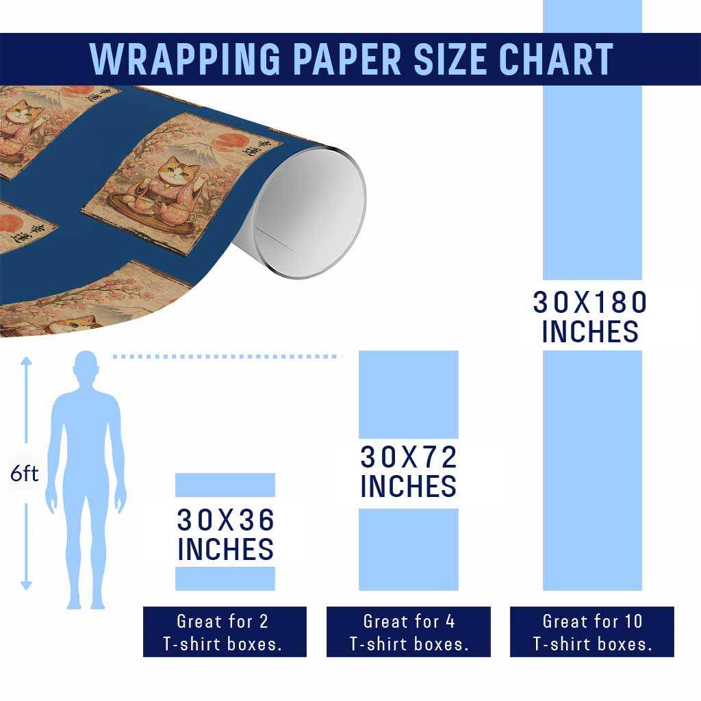 Japanese Maneki Neko Drinking Tea Kawaii Lucky Cat Wrapping Paper Roll TS12 Print Your Wear