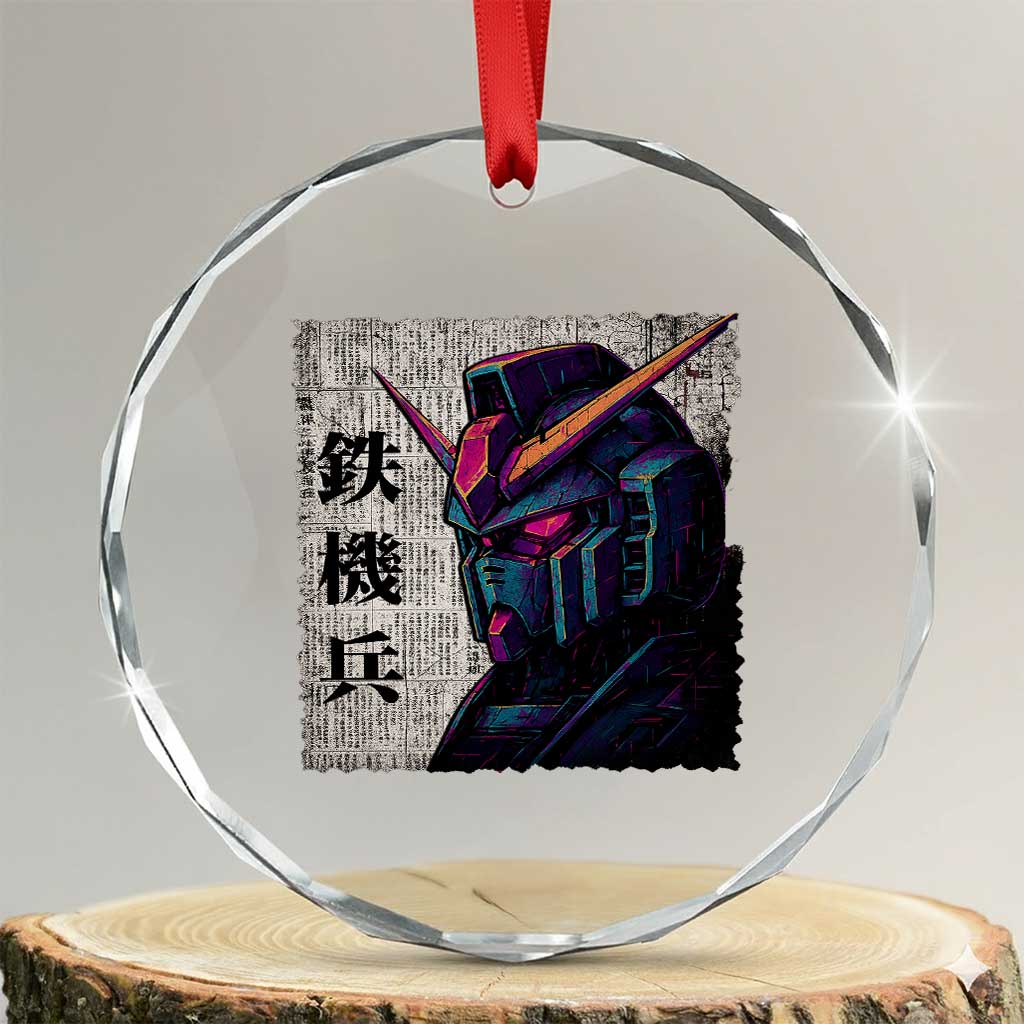 Japanese Mecha Robot Crystal Glass Ornament Samurai Inspired Futuristic Kanji Design TS10 Transparent Glass 3'' Circle Print Your Wear