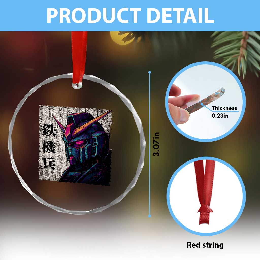 Japanese Mecha Robot Crystal Glass Ornament Samurai Inspired Futuristic Kanji Design TS10 Print Your Wear