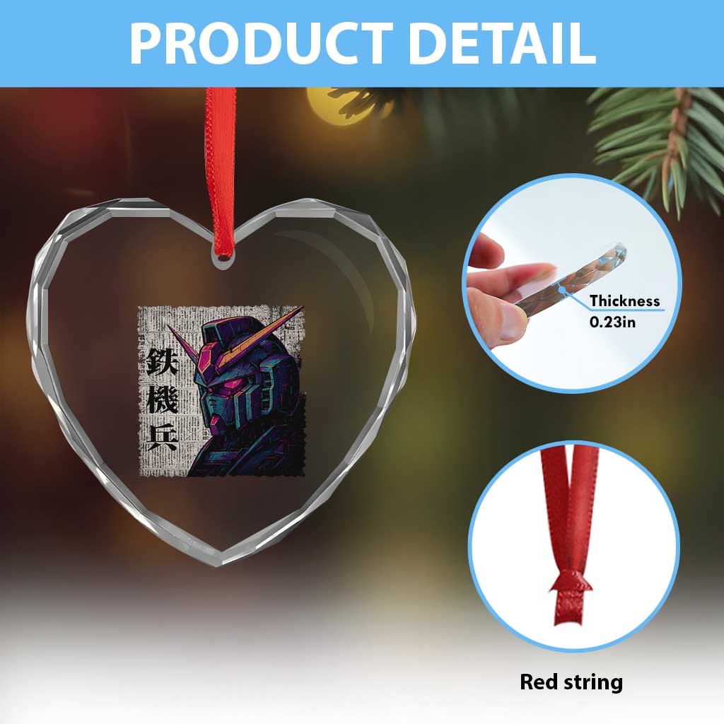 Japanese Mecha Robot Heart Crystal Glass Ornament Samurai Inspired Futuristic Kanji Design TS10 Print Your Wear