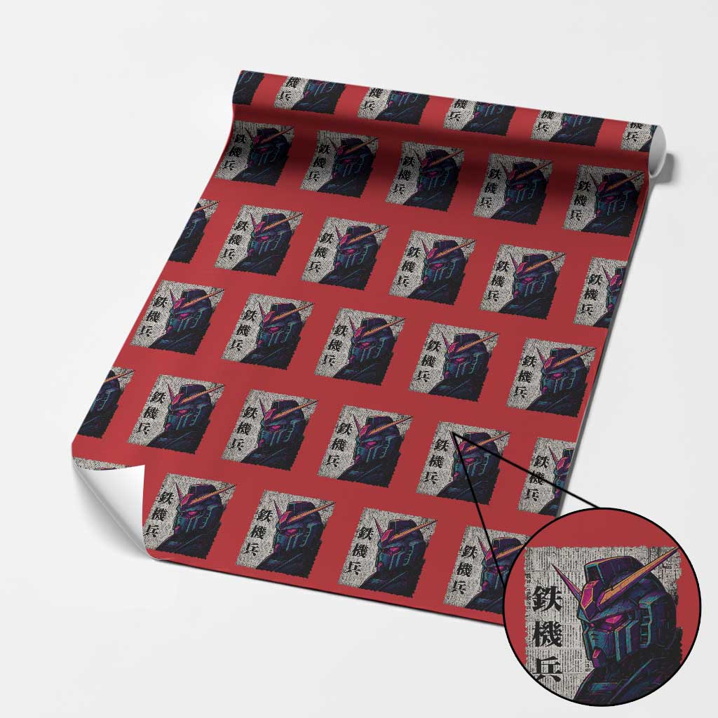 Japanese Mecha Robot Wrapping Paper Roll Samurai Inspired Futuristic Kanji Design TS10 Red Print Your Wear