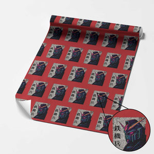 Japanese Mecha Robot Wrapping Paper Roll Samurai Inspired Futuristic Kanji Design TS10 Red Print Your Wear